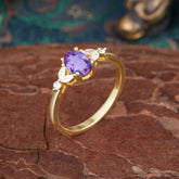 1 Carat Oval Cut 4 Prong Amethyst Ring Classic Side Stone Engagement Ring